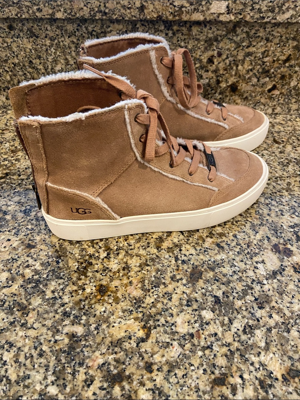 UGG Women's Nuray Chestnut Suede High-Top Shearling Sneakers